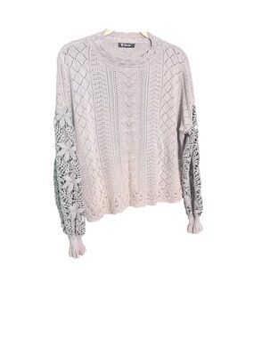 BTFBM Light Gray Crochet Balloon Sleeve Knit Sweater sz L